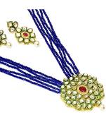 Blue kundan Yellow Gold Brass Necklace & Pair of Earring