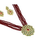 Maroon kundan Yellow Gold Brass Necklace & Pair of Earring