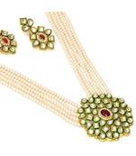 White kundan Yellow Gold Brass Necklace & Pair of Earring
