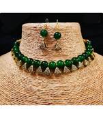 Green pearl Yellow Gold Brass Necklace & Pair of Earring