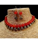 Orange pearl Yellow Gold Brass Necklace & Pair of Earring