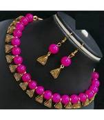 Pink pearl Yellow Gold Brass Necklace & Pair of Earring