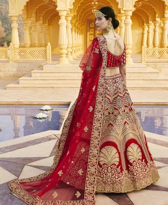 Mesmerizing Red Heavy Hand Work & Embroidered Velvet wedding Lehenga choli 3