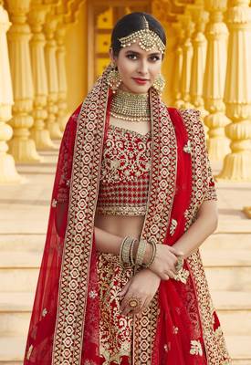 Mesmerizing Red Heavy Hand Work & Embroidered Velvet wedding Lehenga choli 2