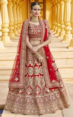 Mesmerizing Red Heavy Hand Work & Embroidered Velvet wedding Lehenga choli 4