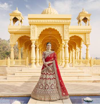 Mesmerizing Red Heavy Hand Work & Embroidered Velvet wedding Lehenga choli 5
