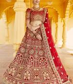 Mesmerizing Red Heavy Hand Work & Embroidered Velvet wedding Lehenga choli
