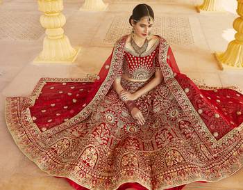 Mesmerizing Red Heavy Hand Work & Embroidered Velvet wedding Lehenga choli 2