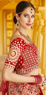 Mesmerizing Red Heavy Hand Work & Embroidered Velvet wedding Lehenga choli 4