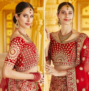Mesmerizing Red Heavy Hand Work & Embroidered Velvet wedding Lehenga choli 5