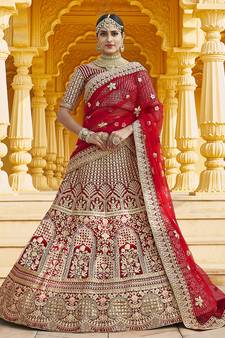 Stunning Red Heavy Hand Work & Embroidered Velvet Bridal Lehenga