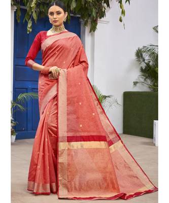 Yellow Woven Party Wear Cotton Silk Sarees 1