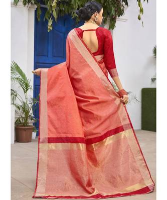 Yellow Woven Party Wear Cotton Silk Sarees 4