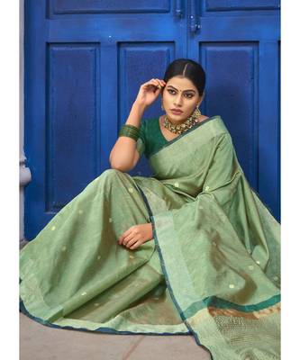 Dark Peach Woven Party Wear Cotton Silk Sarees 3