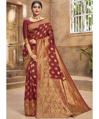 Maroon Woven Party Wear Art Silk Sarees 1