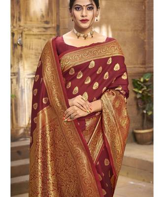 Maroon Woven Party Wear Art Silk Sarees 3