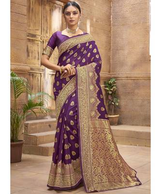 Purple Woven Party Wear Art Silk Sarees 1