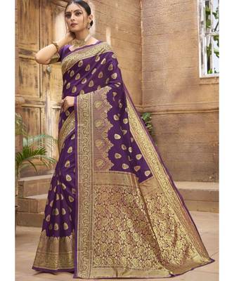 Purple Woven Party Wear Art Silk Sarees 2