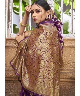 Purple Woven Party Wear Art Silk Sarees 3