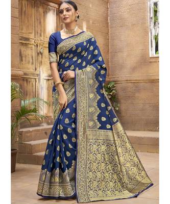 Royal Blue Woven Party Wear Art Silk Sarees 1