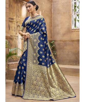 Royal Blue Woven Party Wear Art Silk Sarees 2