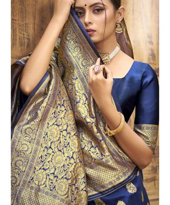 Royal Blue Woven Party Wear Art Silk Sarees 3