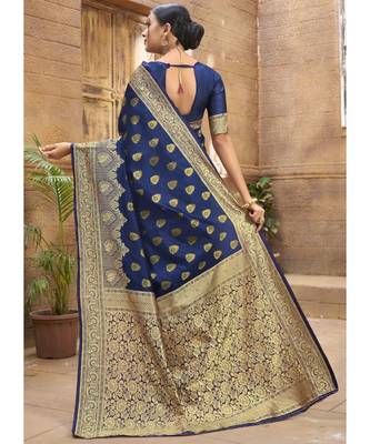 Royal Blue Woven Party Wear Art Silk Sarees 4