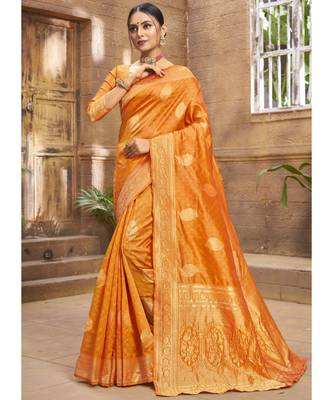 Orange Woven Party Wear Art Silk Sarees 1