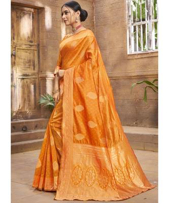 Orange Woven Party Wear Art Silk Sarees 2
