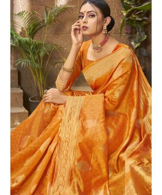 Orange Woven Party Wear Art Silk Sarees 3