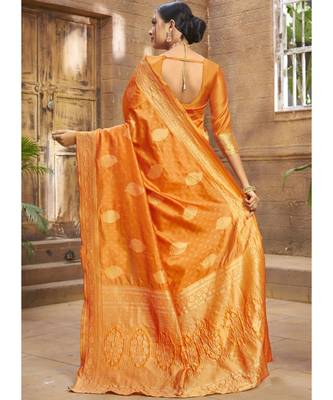 Orange Woven Party Wear Art Silk Sarees 4