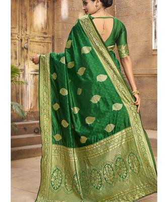 Green Woven Party Wear Art Silk Sarees 2