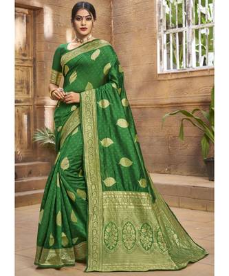 Green Woven Party Wear Art Silk Sarees 1