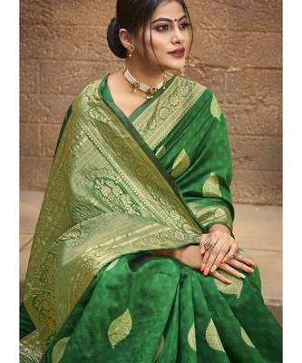 Green Woven Party Wear Art Silk Sarees 4
