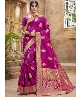 Rani Pink Woven Party Wear Art Silk Sarees 1