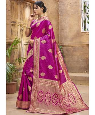 Rani Pink Woven Party Wear Art Silk Sarees 2