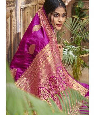Rani Pink Woven Party Wear Art Silk Sarees 3