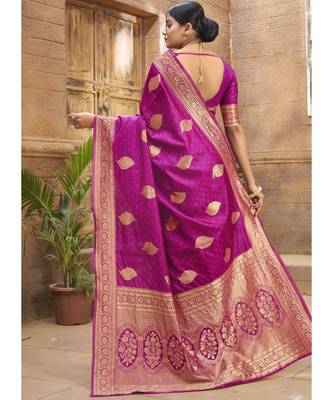 Rani Pink Woven Party Wear Art Silk Sarees 4
