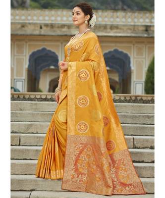 Light Orange Woven Party Wear Art Silk Sarees 2