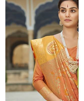 Light Orange Woven Party Wear Art Silk Sarees 3
