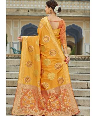 Light Orange Woven Party Wear Art Silk Sarees 4