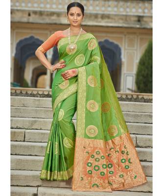 Yellow Woven Party Wear Art Silk Sarees 1