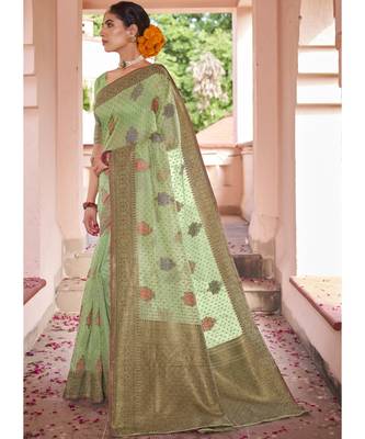 Yellow Woven Party Wear Cotton Silk Sarees 2