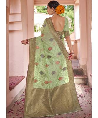 Yellow Woven Party Wear Cotton Silk Sarees 4