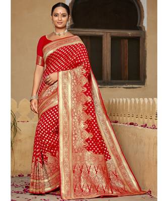Red Woven Party Wear Art Silk Sarees 1