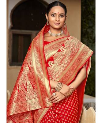 Red Woven Party Wear Art Silk Sarees 3