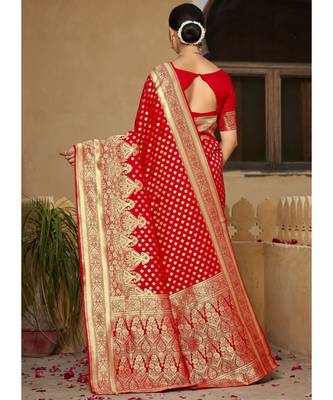 Red Woven Party Wear Art Silk Sarees 4
