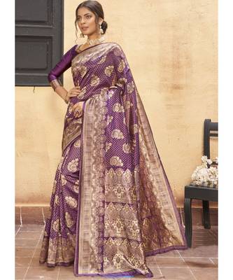 Wine Woven Party Wear Art Silk Sarees 1