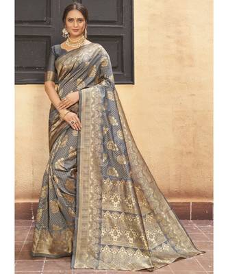 Grey Woven Party Wear Art Silk Sarees 1