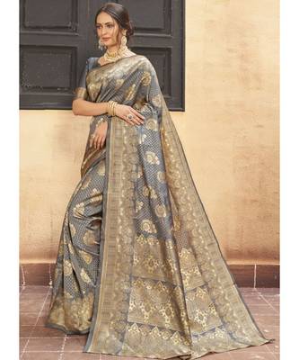 Grey Woven Party Wear Art Silk Sarees 2